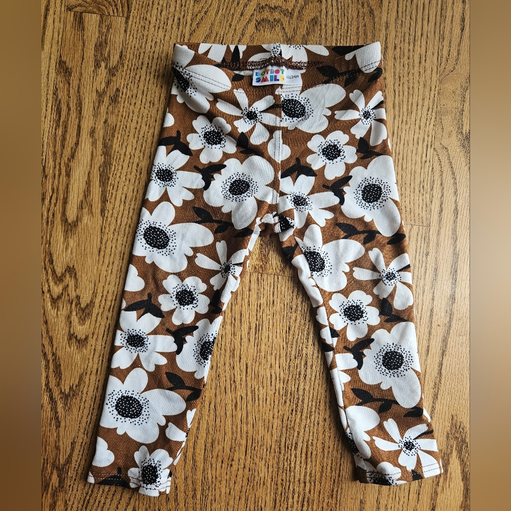 Floral Kids Leggings - Brown and White